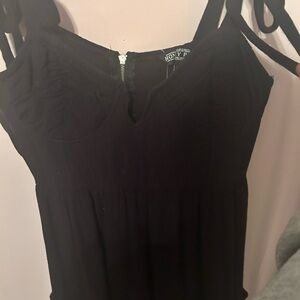 Hot Topic Black Smocked Tank Top Dress with Scoop Neck and Tie Front